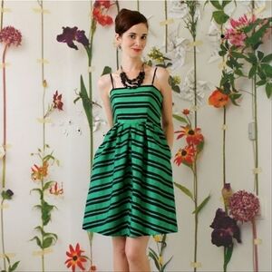 Anthropologie Green and Black Strapless Dress